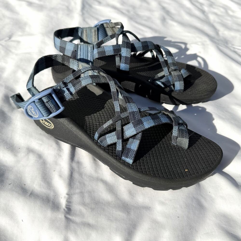 Chaco Z Cloud X2 Remix Strappy Hiking Sandals Womens 7 Blue Check Black